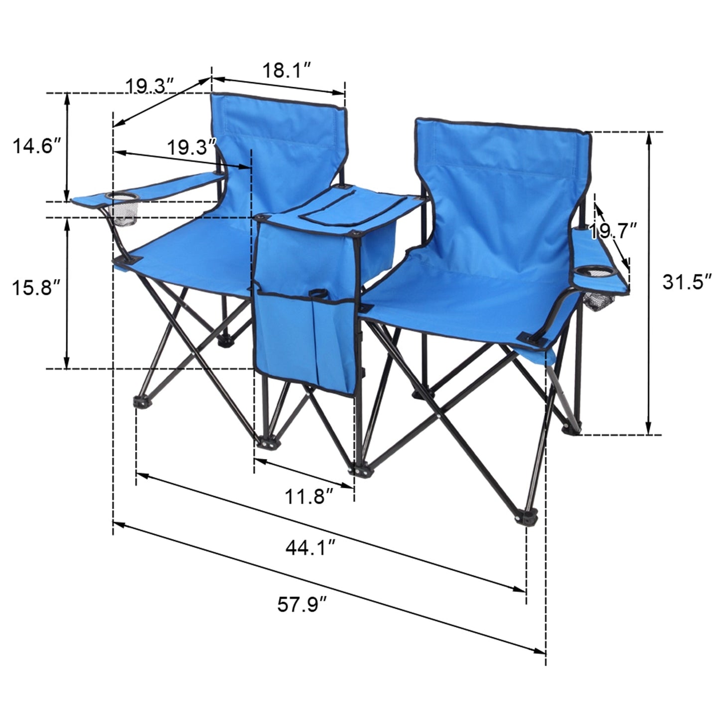 Portable Outdoor 2-Seat Folding Chair with Removable Sun Umbrella - PitchMade