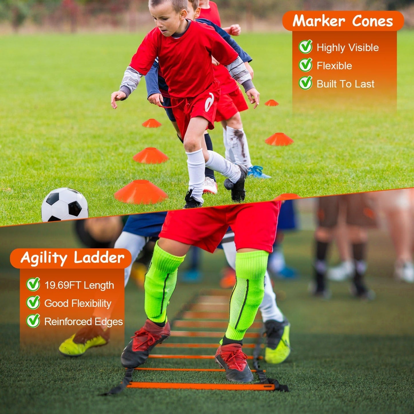 Kids Soccer Goals Set For Backyard Portable Soccer Training Equipment with Ball Pump Cones Agility Ladder Target Carry Bag For Toddler Age 3+ Outdoor - PitchMade