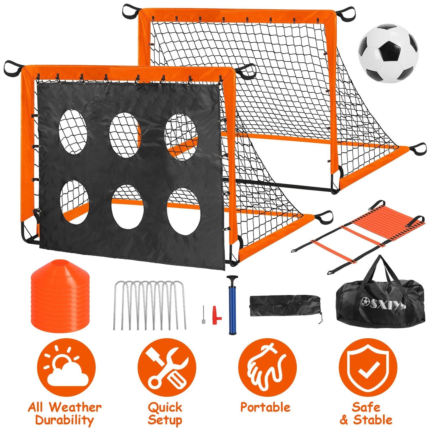 Kids Soccer Goals Set For Backyard Portable Soccer Training Equipment with Ball Pump Cones Agility Ladder Target Carry Bag For Toddler Age 3+ Outdoor - PitchMade