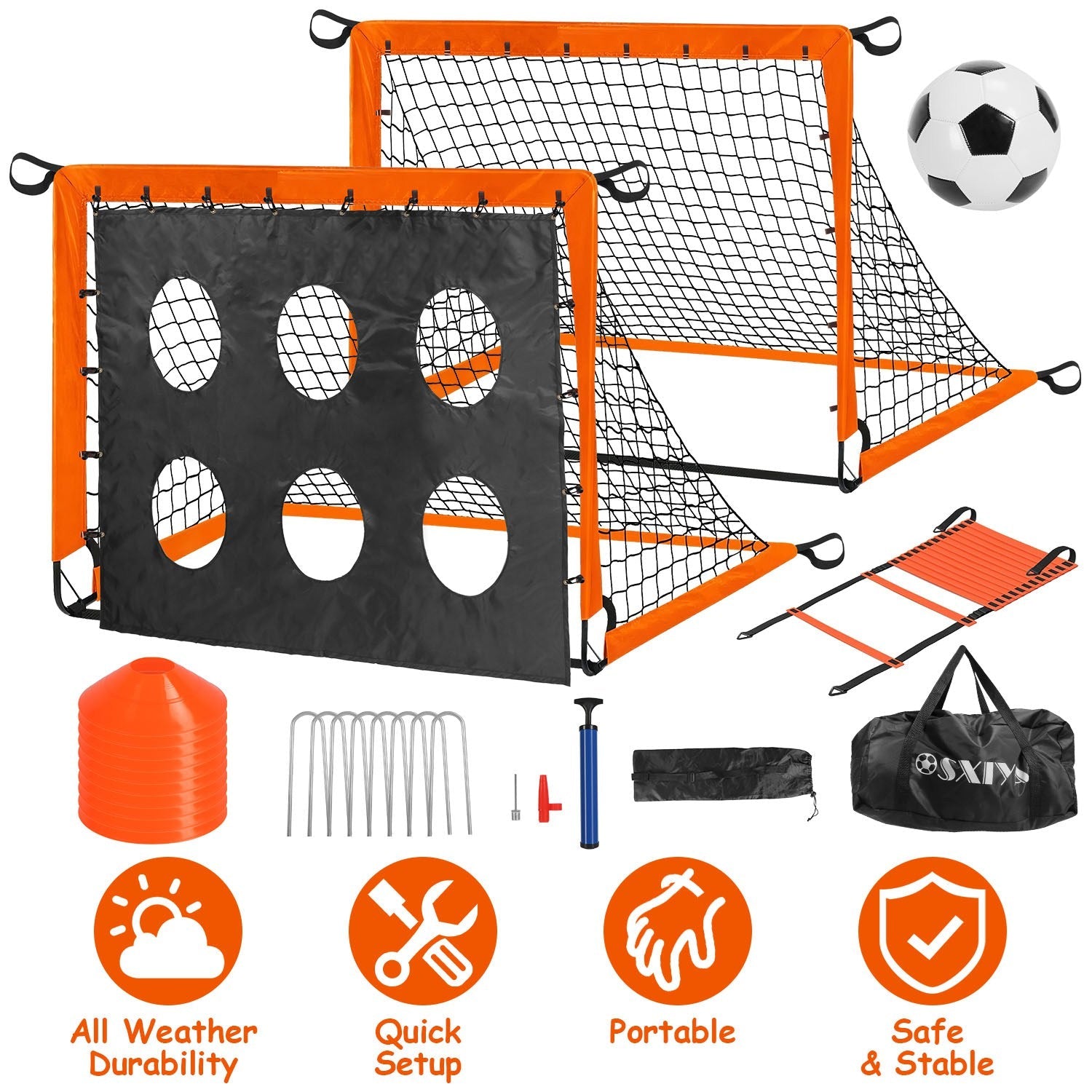 Kids Soccer Goals Set For Backyard Portable Soccer Training Equipment with Ball Pump Cones Agility Ladder Target Carry Bag For Toddler Age 3+ Outdoor - PitchMade
