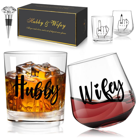Wedding Gift for Couples Hubby & Wifey Wine Glasses Engagement Gift
