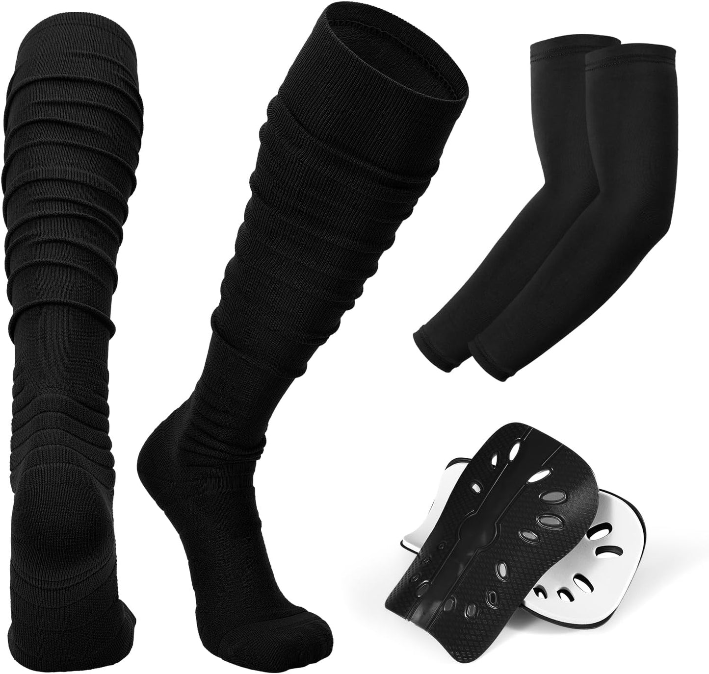 JASGOOD Soccer Shin Guards Scrunch Soccer Sock Arm Sleeve for Adult Men Compression Socks Protective Soccer Gear for Football,Black - PitchMade