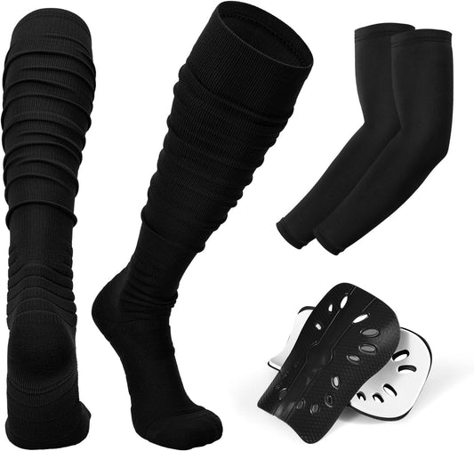 JASGOOD Soccer Shin Guards Scrunch Soccer Sock Arm Sleeve for Adult Men Compression Socks Protective Soccer Gear for Football,Black - PitchMade