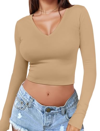 Long Sleeve Crop Top V Neck