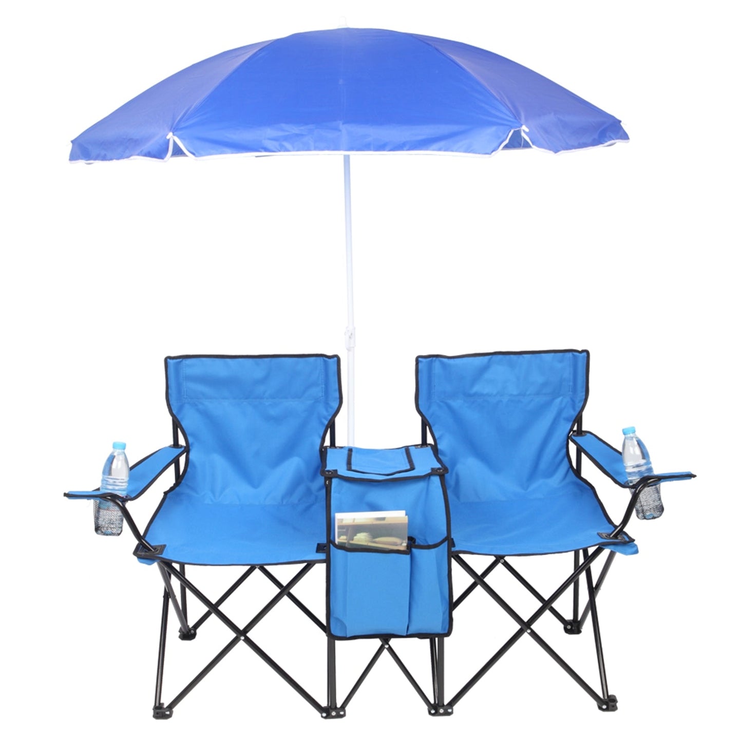 Portable Outdoor 2-Seat Folding Chair with Removable Sun Umbrella - PitchMade