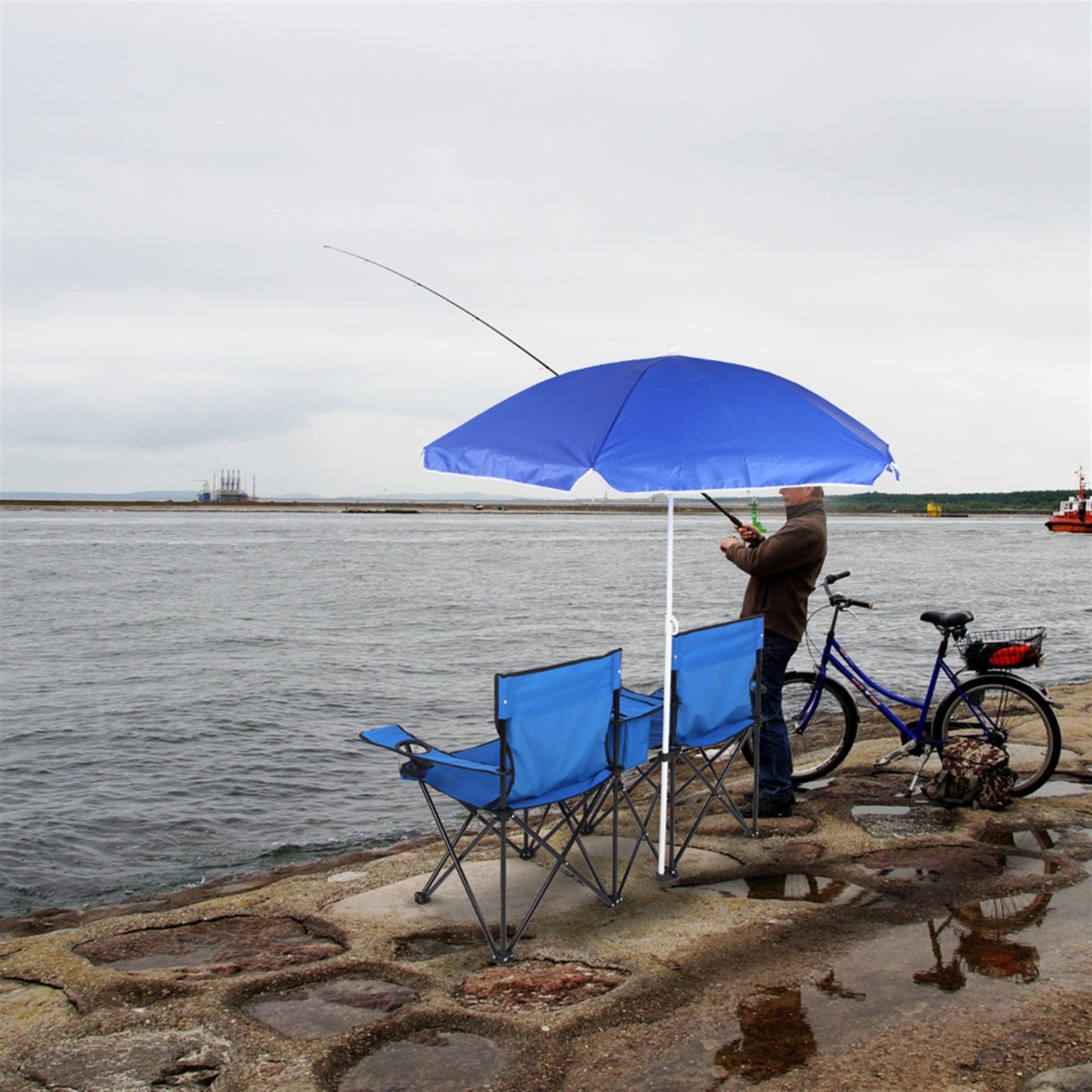 Portable Outdoor 2-Seat Folding Chair with Removable Sun Umbrella - PitchMade