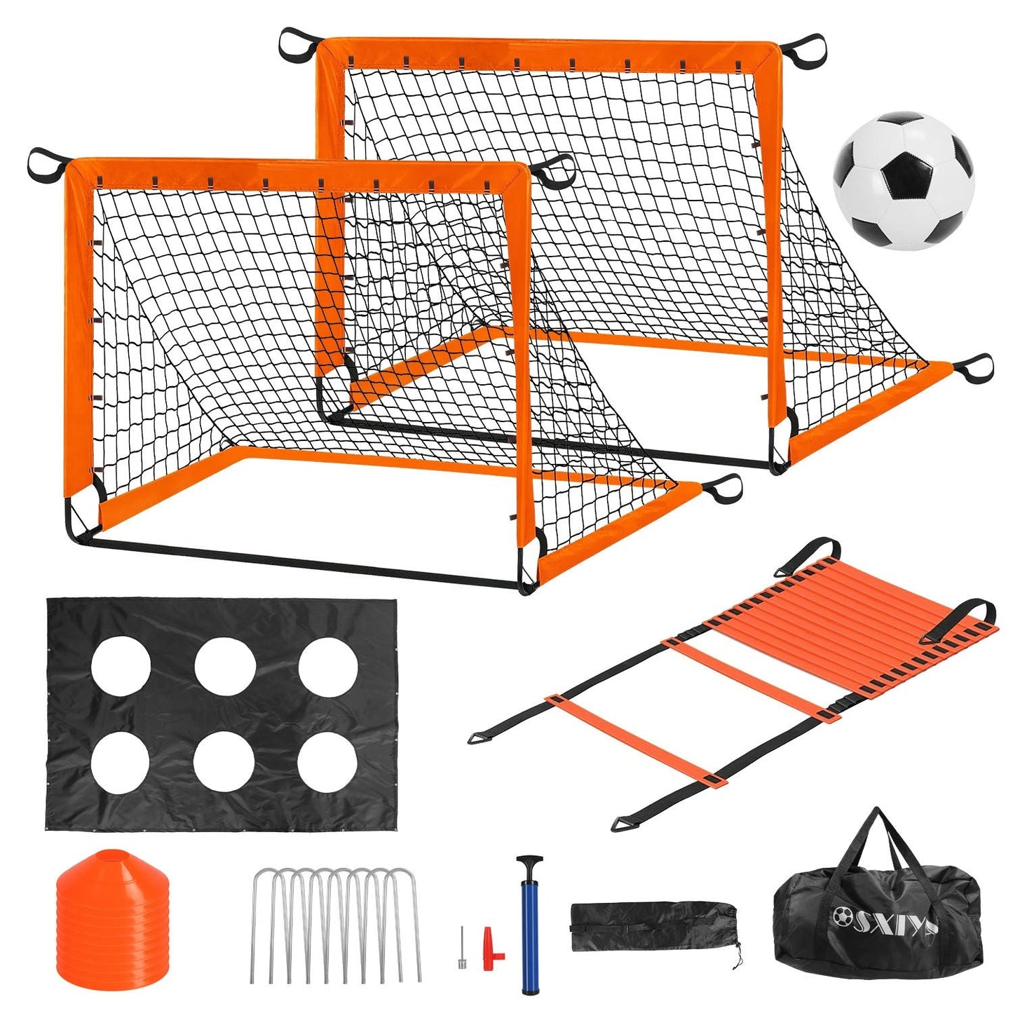 Kids Soccer Goals Set For Backyard Portable Soccer Training Equipment with Ball Pump Cones Agility Ladder Target Carry Bag For Toddler Age 3+ Outdoor - PitchMade