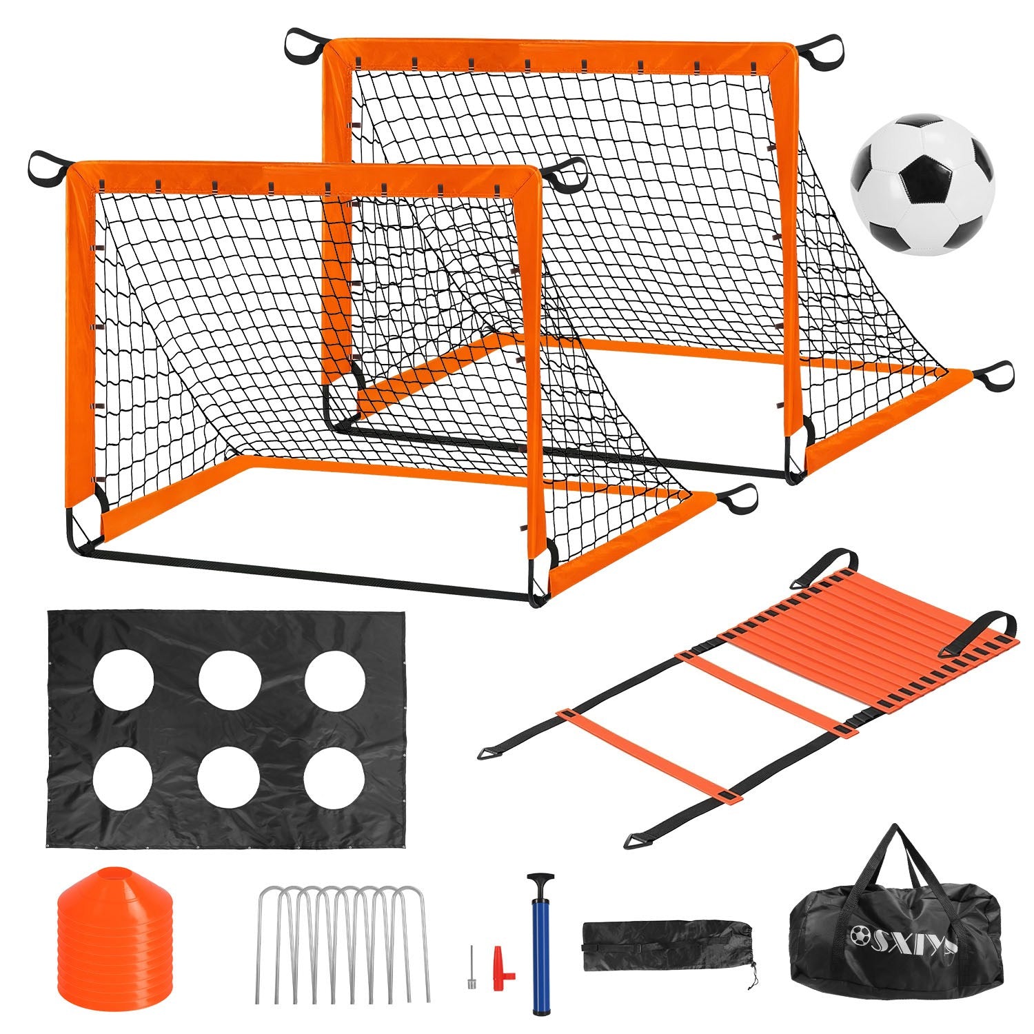 Kids Soccer Goals Set For Backyard Portable Soccer Training Equipment with Ball Pump Cones Agility Ladder Target Carry Bag For Toddler Age 3+ Outdoor - PitchMade