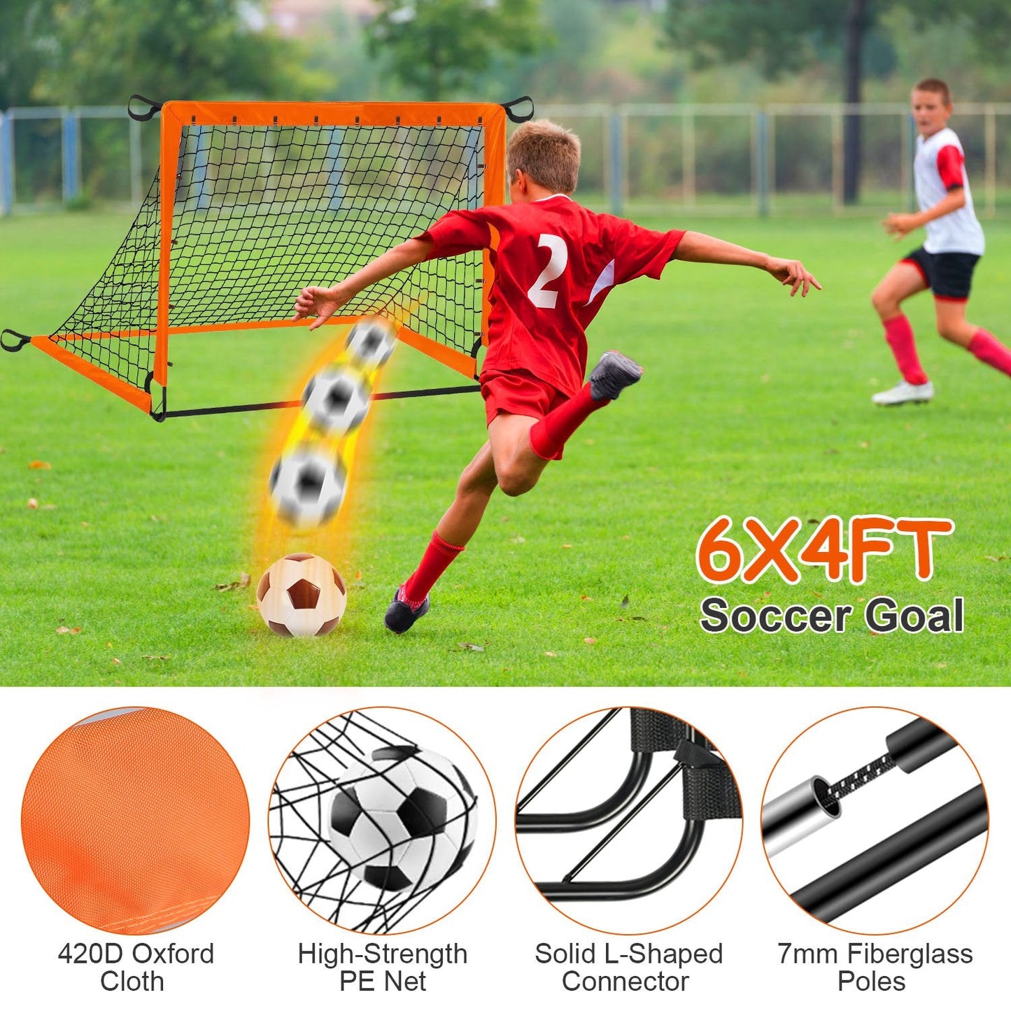 Kids Soccer Goals Set For Backyard Portable Soccer Training Equipment with Ball Pump Cones Agility Ladder Target Carry Bag For Toddler Age 3+ Outdoor - PitchMade