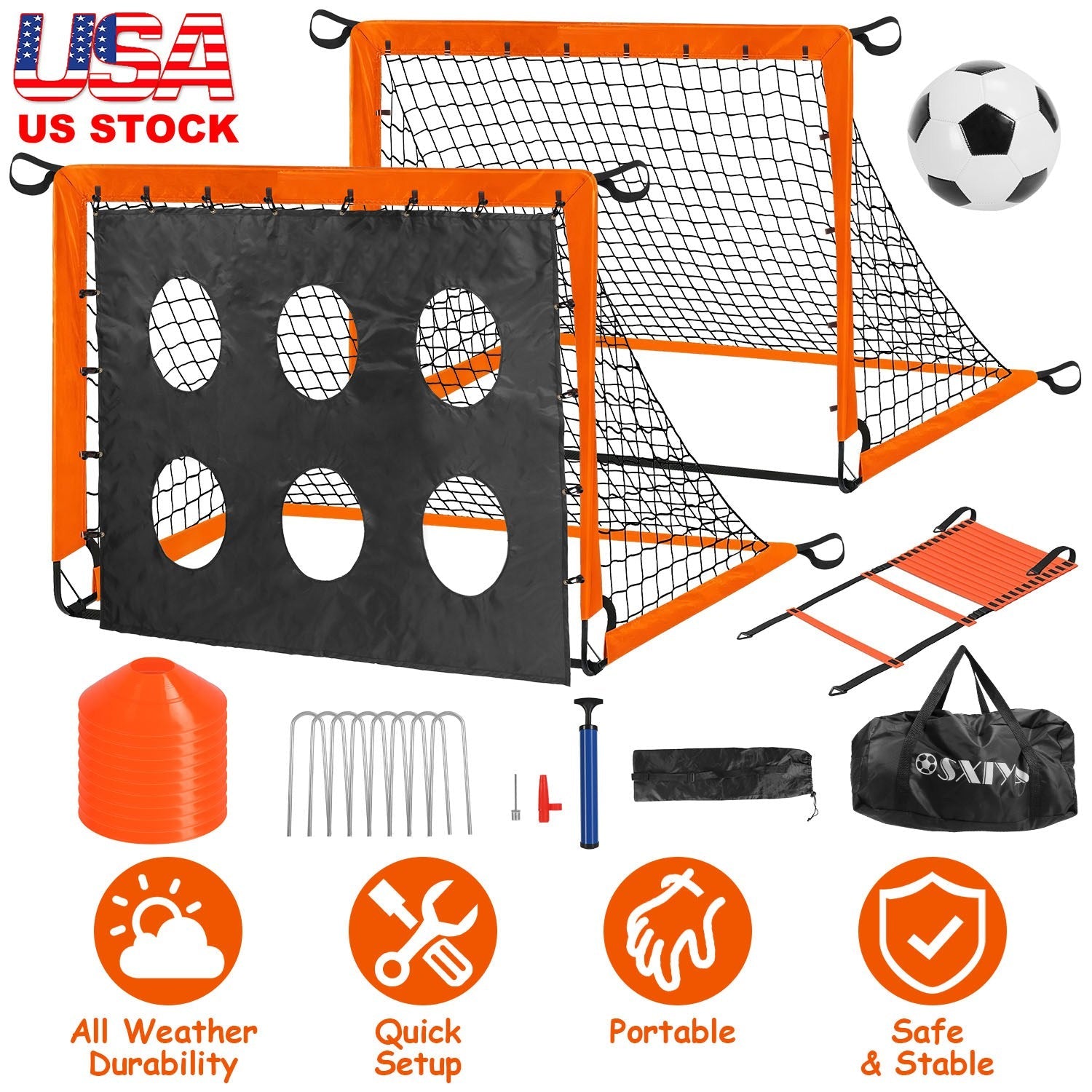 Kids Soccer Goals Set For Backyard Portable Soccer Training Equipment with Ball Pump Cones Agility Ladder Target Carry Bag For Toddler Age 3+ Outdoor - PitchMade