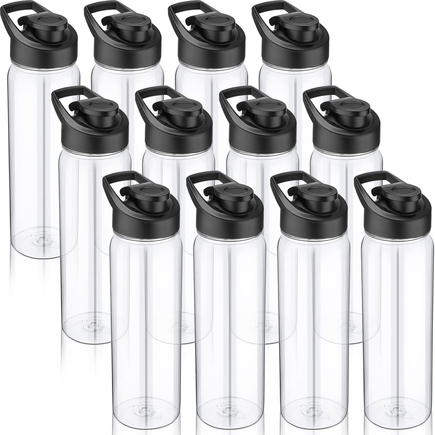 Mimorou 12PCS 24oz Sports Water Bottles Bulk Plastic Sports Drink Bottles Pack Sports Water Cups Set Sports Bike Water Bottles for Gym Outdoor Sports Cycling Camping Hiking Yoga (Clear)