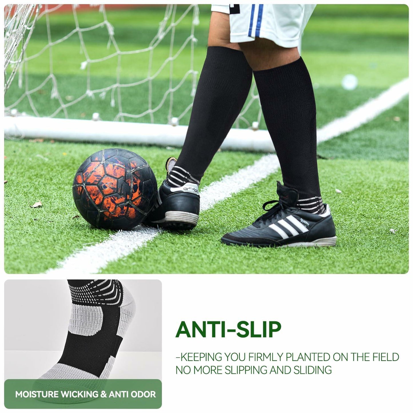 IRAMY Compressive Soccer Socks Youth Ankle Support Coolmax Wicking 2 Pack - M - PitchMade