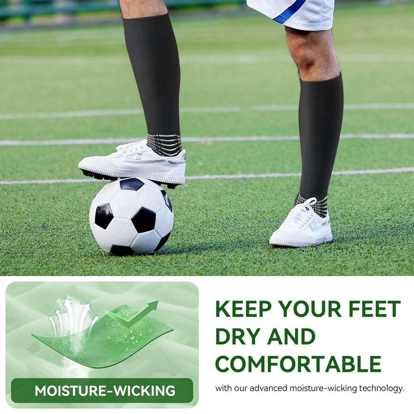 IRAMY Compressive Soccer Socks Youth Ankle Support Coolmax Wicking 2 Pack - M - PitchMade