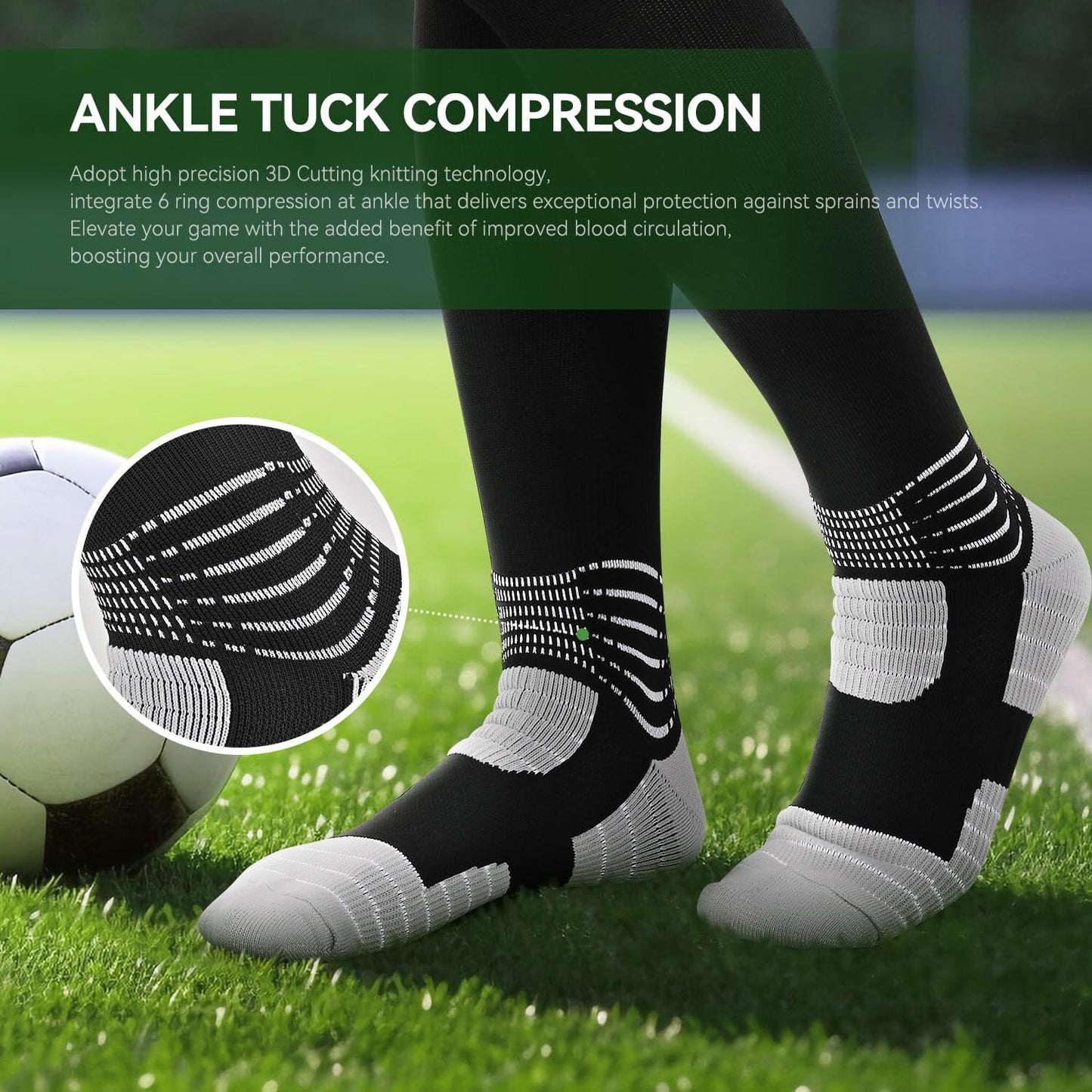 IRAMY Compressive Soccer Socks Youth Ankle Support Coolmax Wicking 2 Pack - M - PitchMade